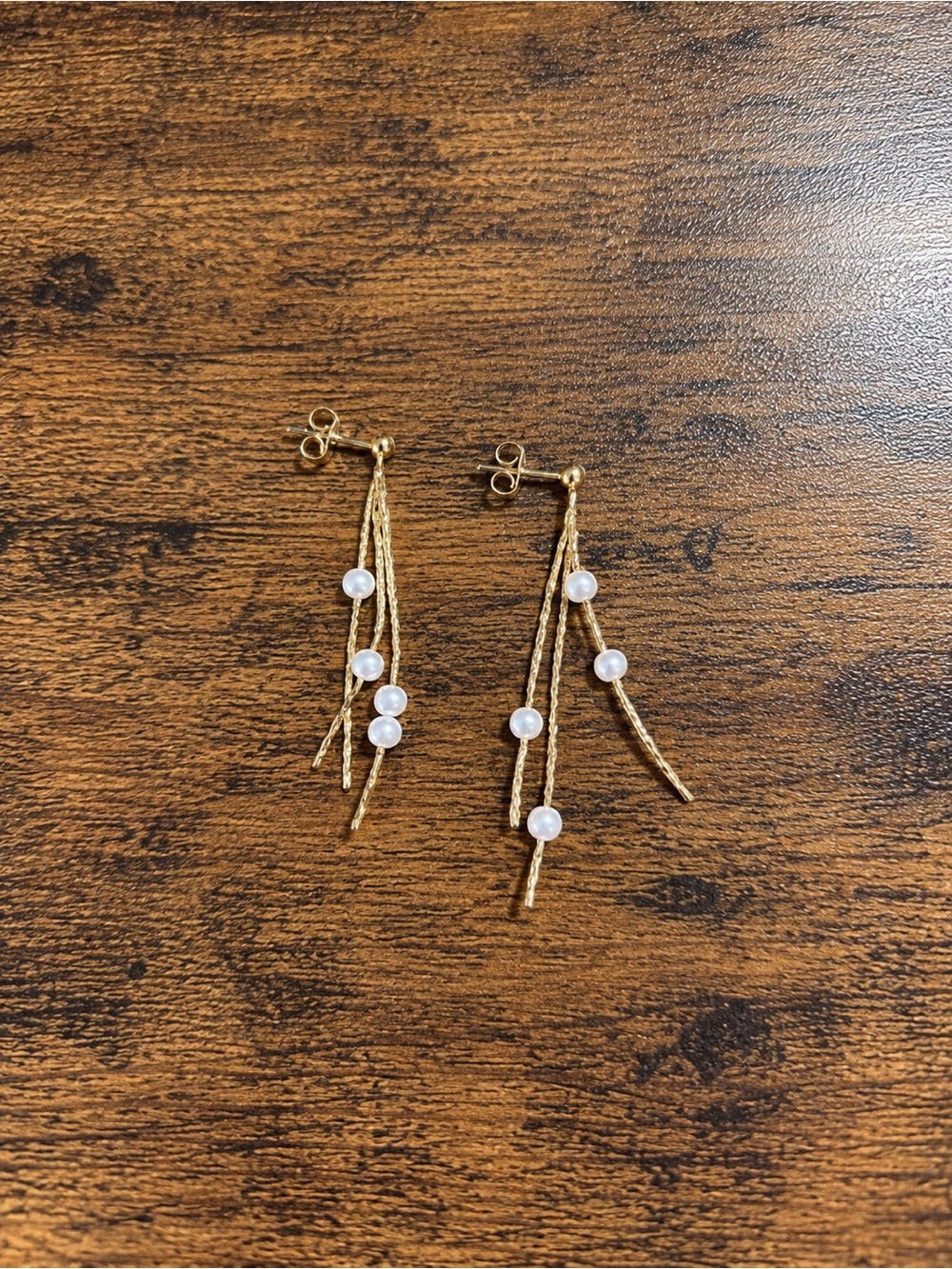 Gold Pearl Drop Strand Earrings - Women's Fashion Jewelry